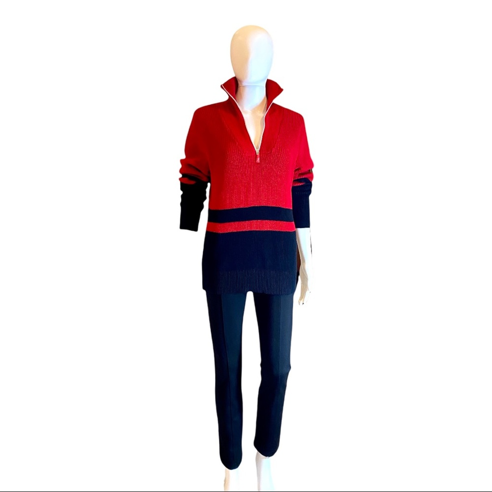 Lauren Ralph Lauren Red and Black Half-Zip V-Neck Sweater - Picture 2 of 8